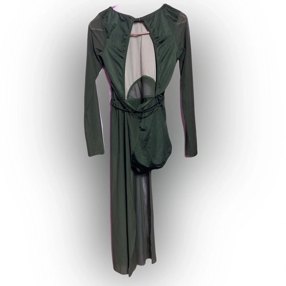 Weissman Dance Bodysuit with Train Green Size Medium Great Stretch - Picture 2 of 4